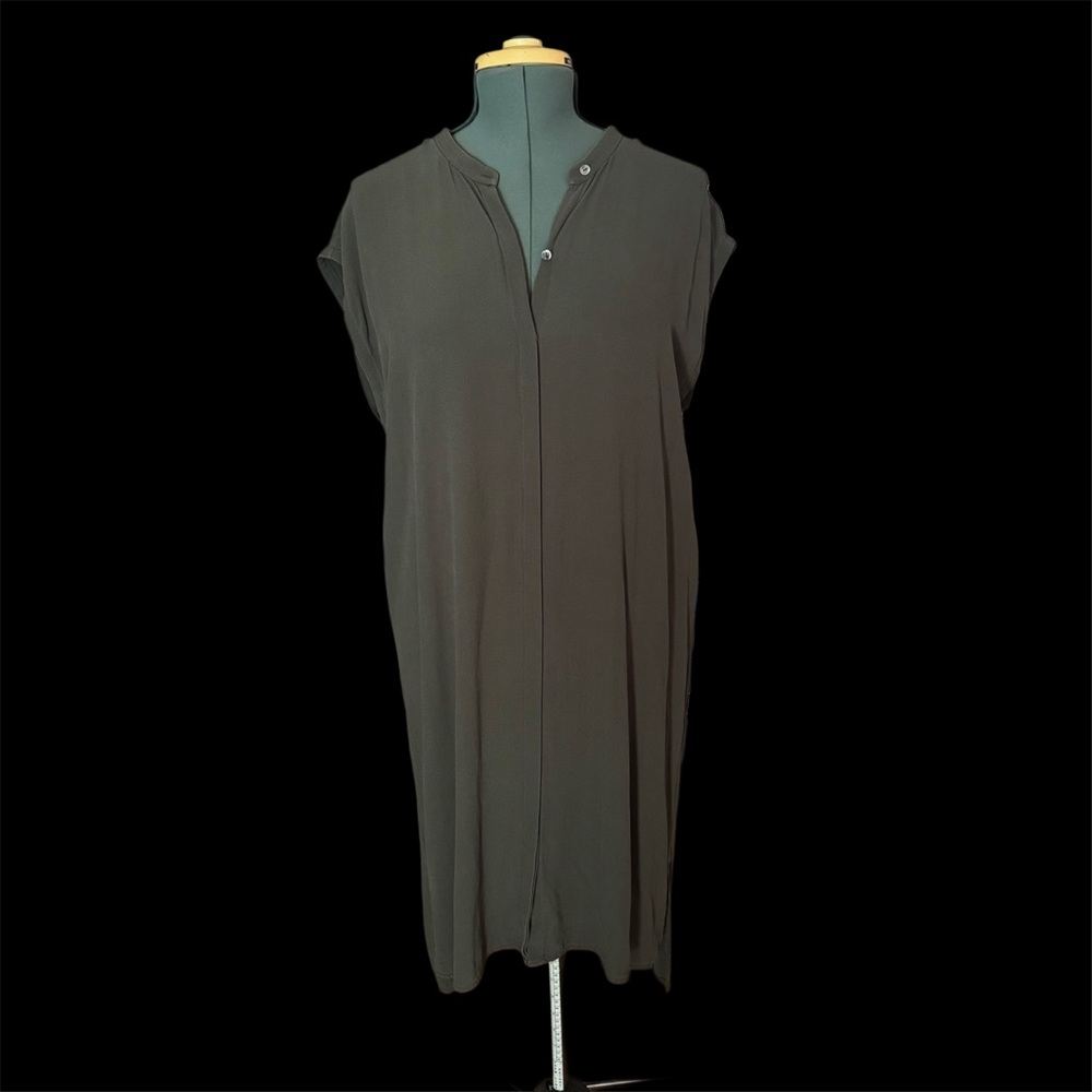 Eileen Fisher Grey Sleeveless Midi Button Front Dress 100%Silk